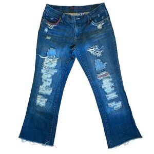 Y2K American Eagle Boho Patchwork Jeans Mid Rise Size 8